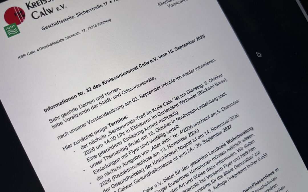 Informationen Nr. 32 des Kreisseniorenrat Calw e.V. vom 15. September 2026